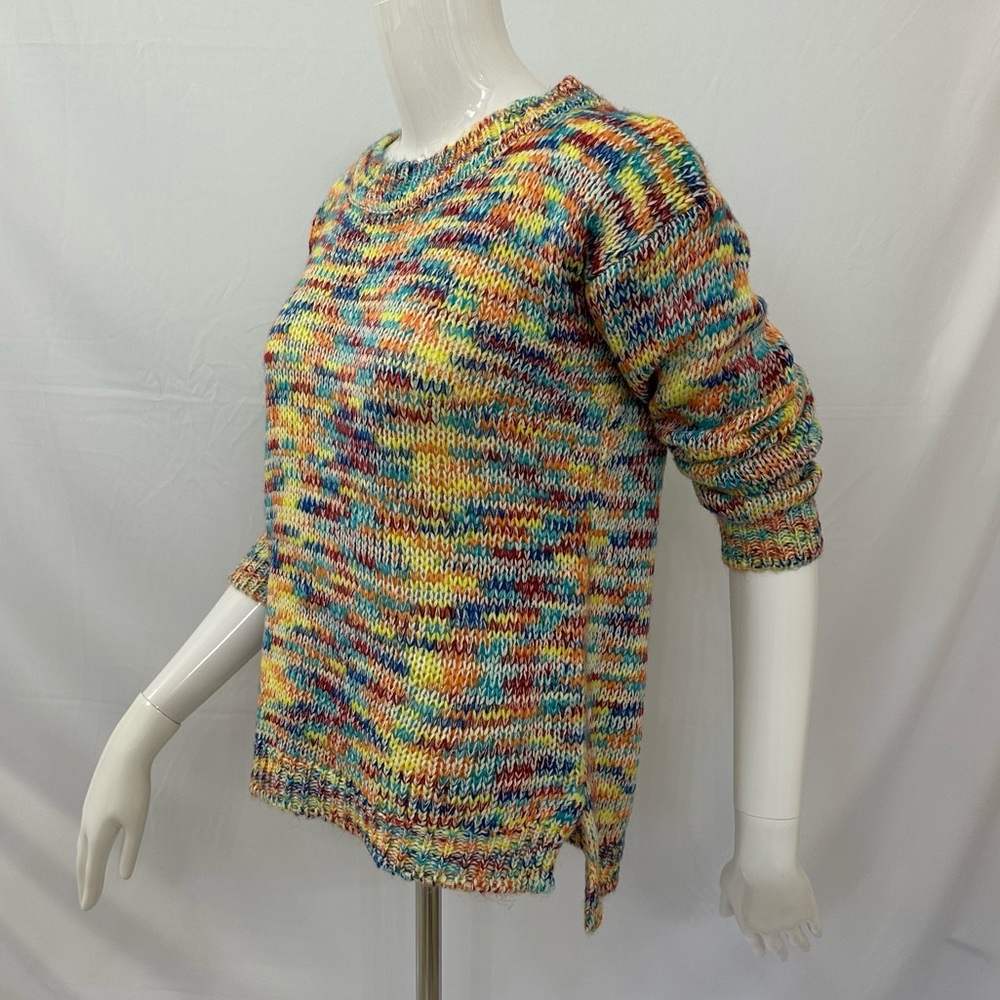 Multicolor Yellow Blue Orange Red hand knit sweater size S